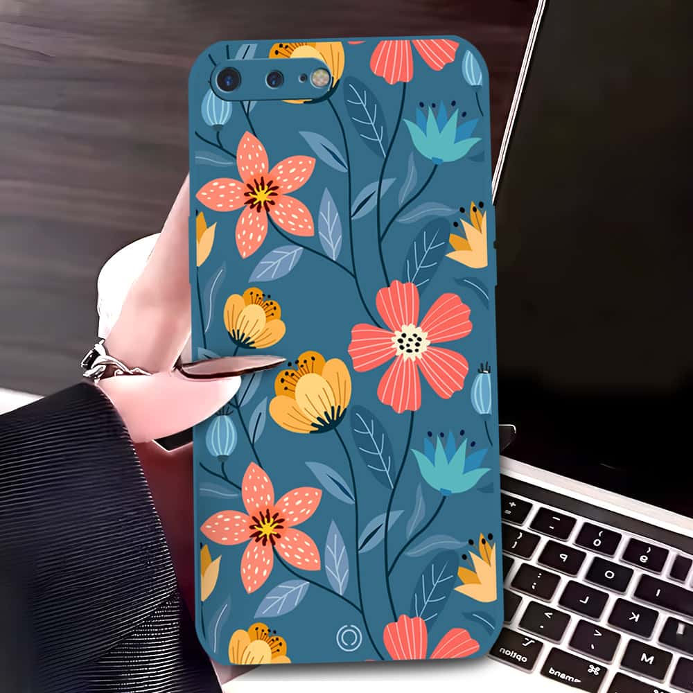iPhone 8 Plus / 7 Plus Cover - Blue - D2 - ONation Floral Series - HQ Liquid Silicone Soft Case