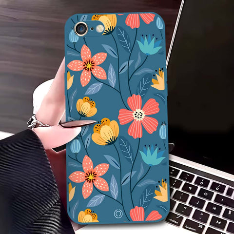 iPhone SE 2020 Cover - Blue - D2 - ONation Floral Series - HQ Liquid Silicone Soft Case