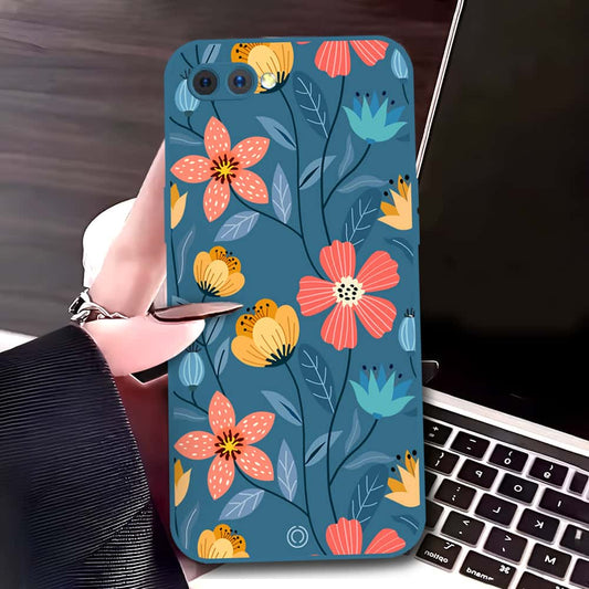 Realme C1 Cover - Blue - D2 - ONation Floral Series - HQ Liquid Silicone Soft Case