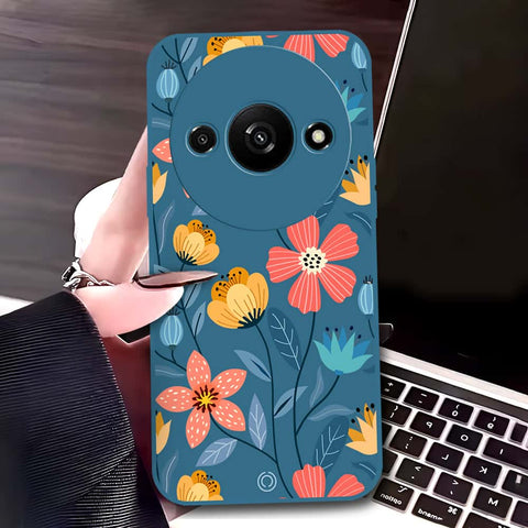 Xiaomi Redmi A3 Cover - Blue - D2 - ONation Floral Series - HQ Liquid Silicone Soft Case