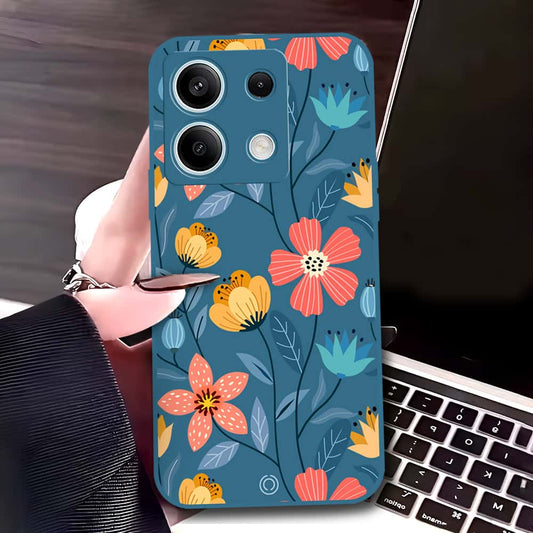 Xiaomi Redmi Note 13 Cover - Blue - D2 - ONation Floral Series - HQ Liquid Silicone Soft Case