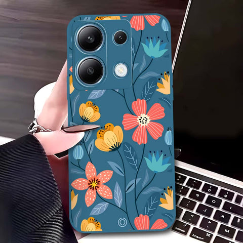Xiaomi Redmi Note 13 Pro 4G Cover - Blue - D2 - ONation Floral Series - HQ Liquid Silicone Soft Case