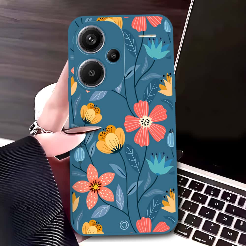 Xiaomi Redmi Note 13 Pro Plus 5G Cover - Blue - D2 - ONation Floral Series - HQ Liquid Silicone Soft Case