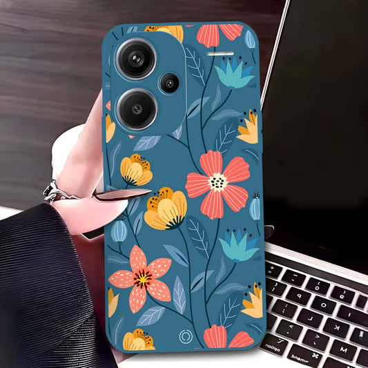 Xiaomi Redmi Note 13 Pro Plus 5G Cover - Blue - D2 - ONation Floral Series - HQ Liquid Silicone Soft Case