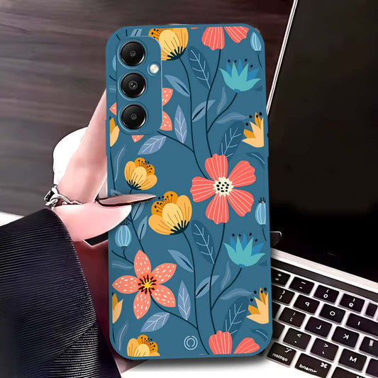 Samsung Galaxy A15 5G Cover - Blue - D2 - ONation Floral Series - HQ Liquid Silicone Soft Case