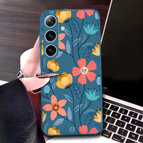 Samsung Galaxy A16 Cover - Blue - D2 - ONation Floral Series - HQ Liquid Silicone Soft Case