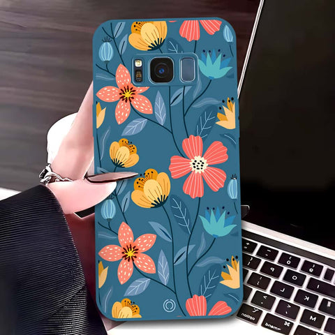 Samsung Galaxy S8 Cover - Blue - D2 - ONation Floral Series - HQ Liquid Silicone Soft Case