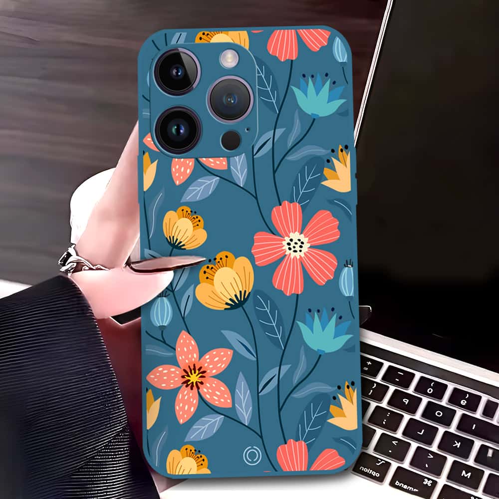iPhone 14 Pro Max Cover - Blue - D2 - ONation Floral Series - HQ Liquid Silicone Soft Case