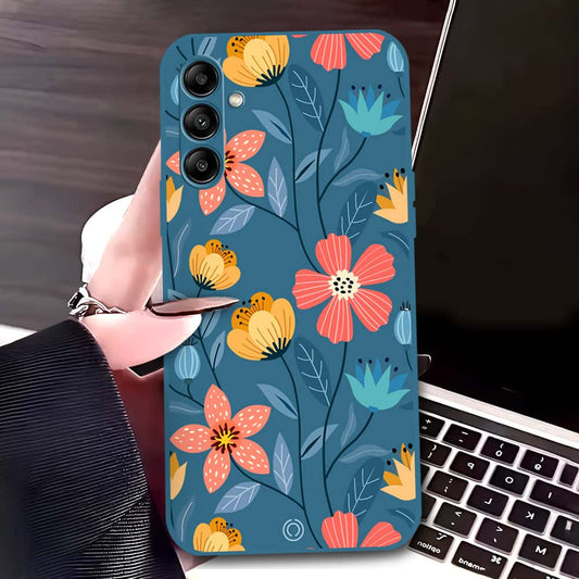 Samsung Galaxy A24 4G Cover - Blue - D2 - ONation Floral Series - HQ Liquid Silicone Soft Case
