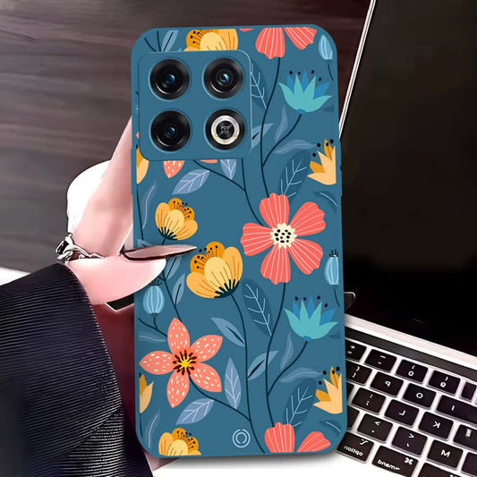OnePlus 10 Pro Cover - Blue - D2 - ONation Floral Series - HQ Liquid Silicone Soft Case