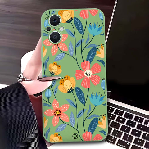 Oppo Reno7 Z 5G Cover - Light Green - D2 - ONation Floral Series - HQ Liquid Silicone Soft Case