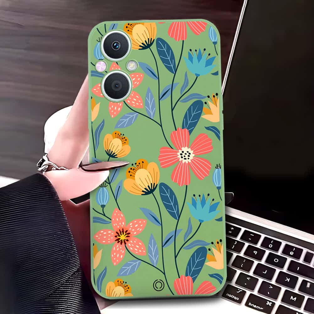 OnePlus Nord N20  Cover - Light Green - D2 - ONation Floral Series - HQ Liquid Silicone Soft Case