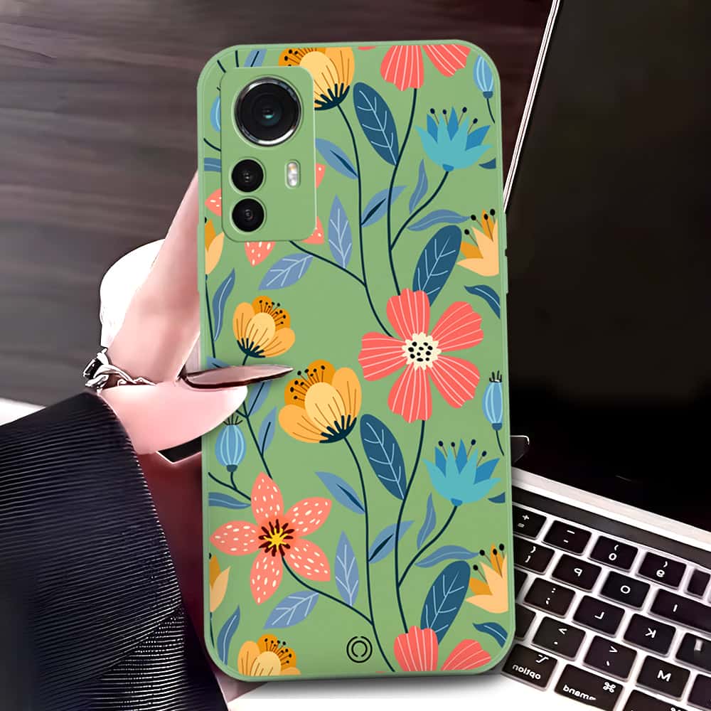 Xiaomi 12X Cover - Light Green - D2 - ONation Floral Series - HQ Liquid Silicone Soft Case