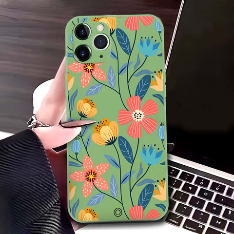 iPhone 11 Pro Max Cover - Light Green - D2 - ONation Floral Series - HQ Liquid Silicone Soft Case