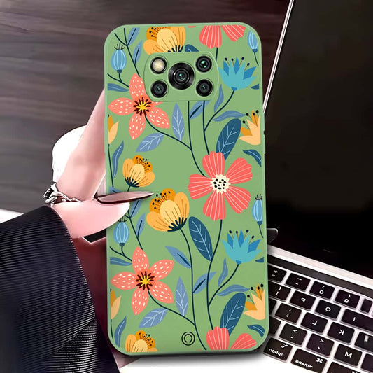 Xiaomi Poco X3 Pro Cover - Light Green - D2 - ONation Floral Series - HQ Liquid Silicone Soft Case