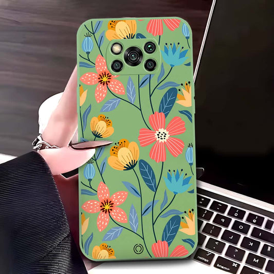 Xiaomi Poco X3 Cover - Light Green - D2 - ONation Floral Series - HQ Liquid Silicone Soft Case