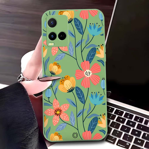 LightGreen - Vivo Y33t Cover - Light Green - D2 - ONation Floral Series - HQ Liquid Silicone Soft Case