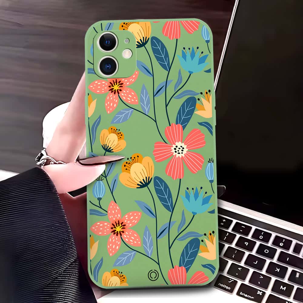 iPhone 11 Cover - Light Green - D2 - ONation Floral Series - HQ Liquid Silicone Soft Case
