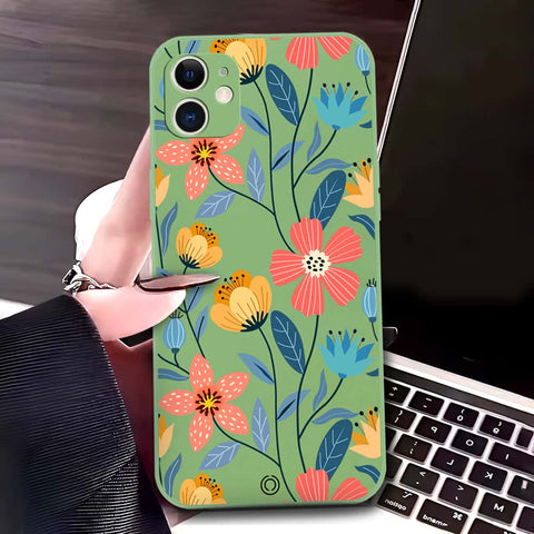iPhone 11 Cover - Light Green - D2 - ONation Floral Series - HQ Liquid Silicone Soft Case
