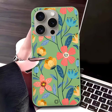 iPhone 15 Pro Max Cover - Light Green - D2 - ONation Floral Series - HQ Liquid Silicone Soft Case