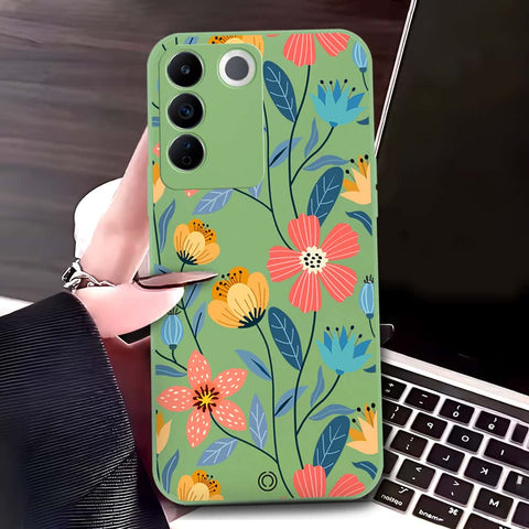 Vivo S16e Cover - Light Green - D2 - ONation Floral Series - HQ Liquid Silicone Soft Case