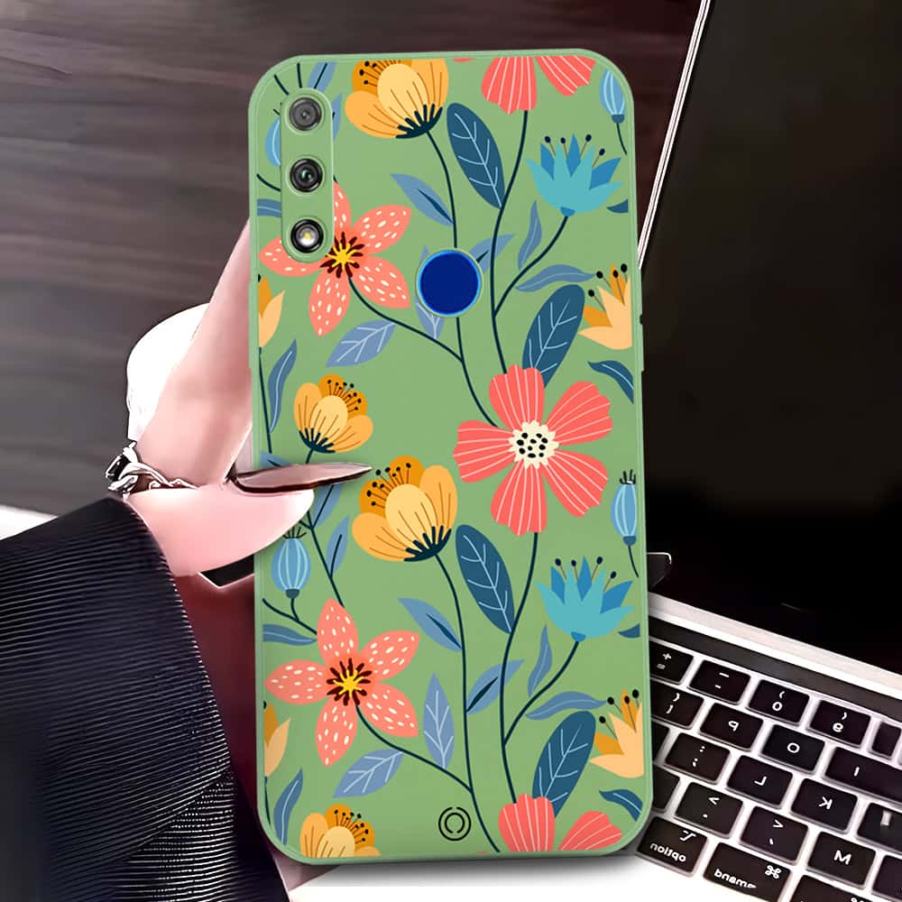 Honor 9X Cover - Light Green - D2 - ONation Floral Series - HQ Liquid Silicone Soft Case