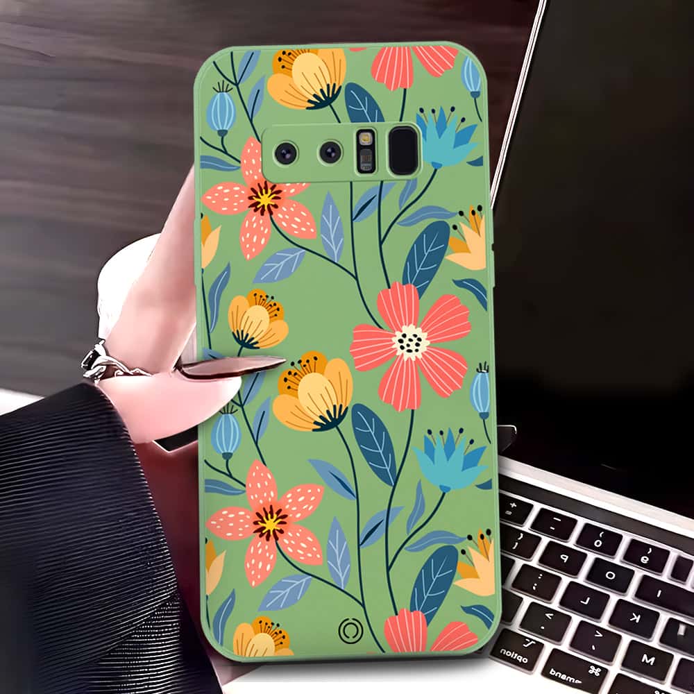 Samsung Galaxy Note 8 Cover - Light Green - D2 - ONation Floral Series - HQ Liquid Silicone Soft Case