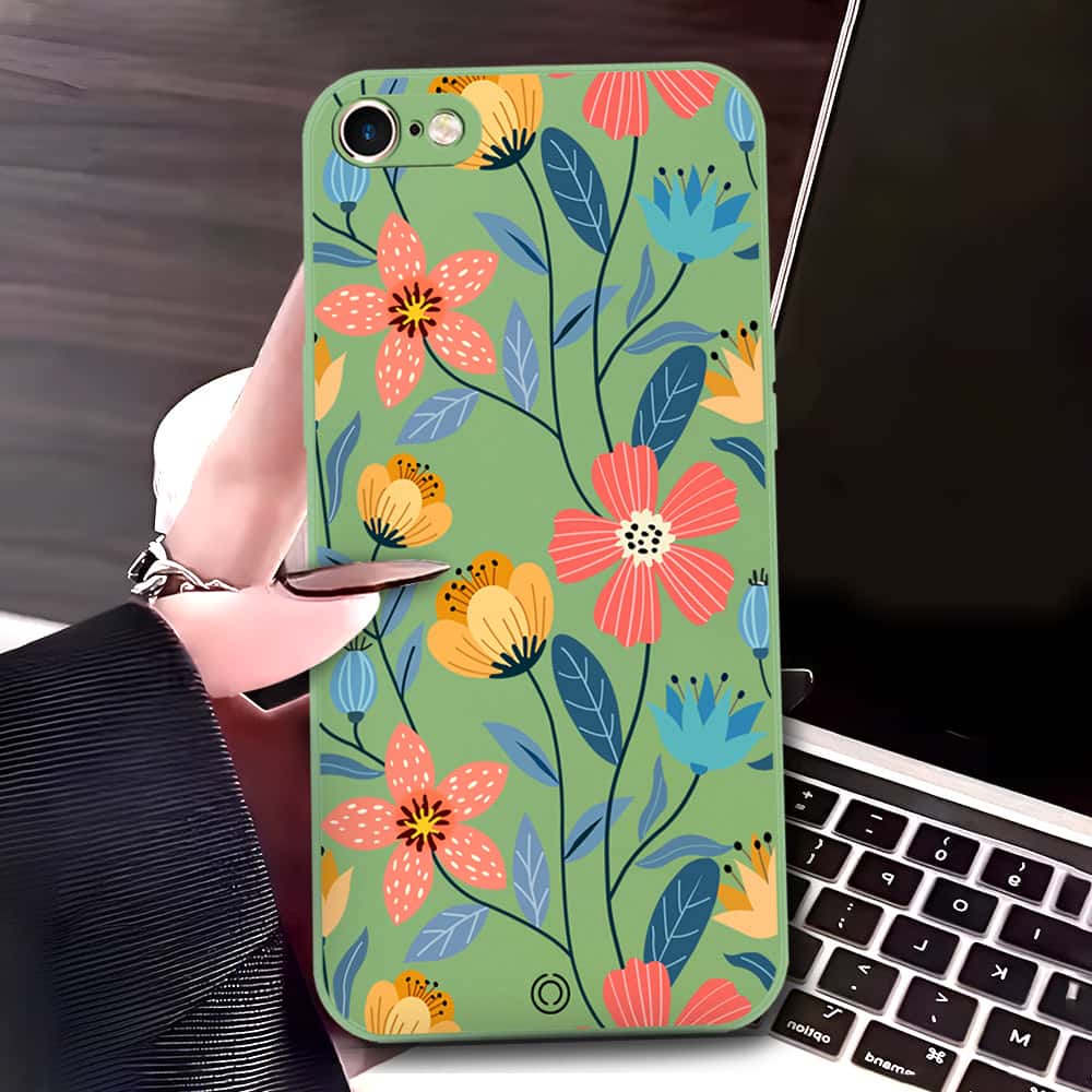 Oppo A32 Cover - Light Green - D2 - ONation Floral Series - HQ Liquid Silicone Soft Case
