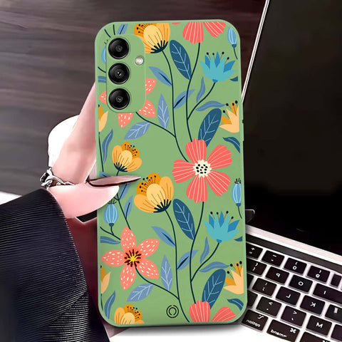Samsung Galaxy A14 Cover - Light Green - D2 - ONation Floral Series - HQ Liquid Silicone Soft Case