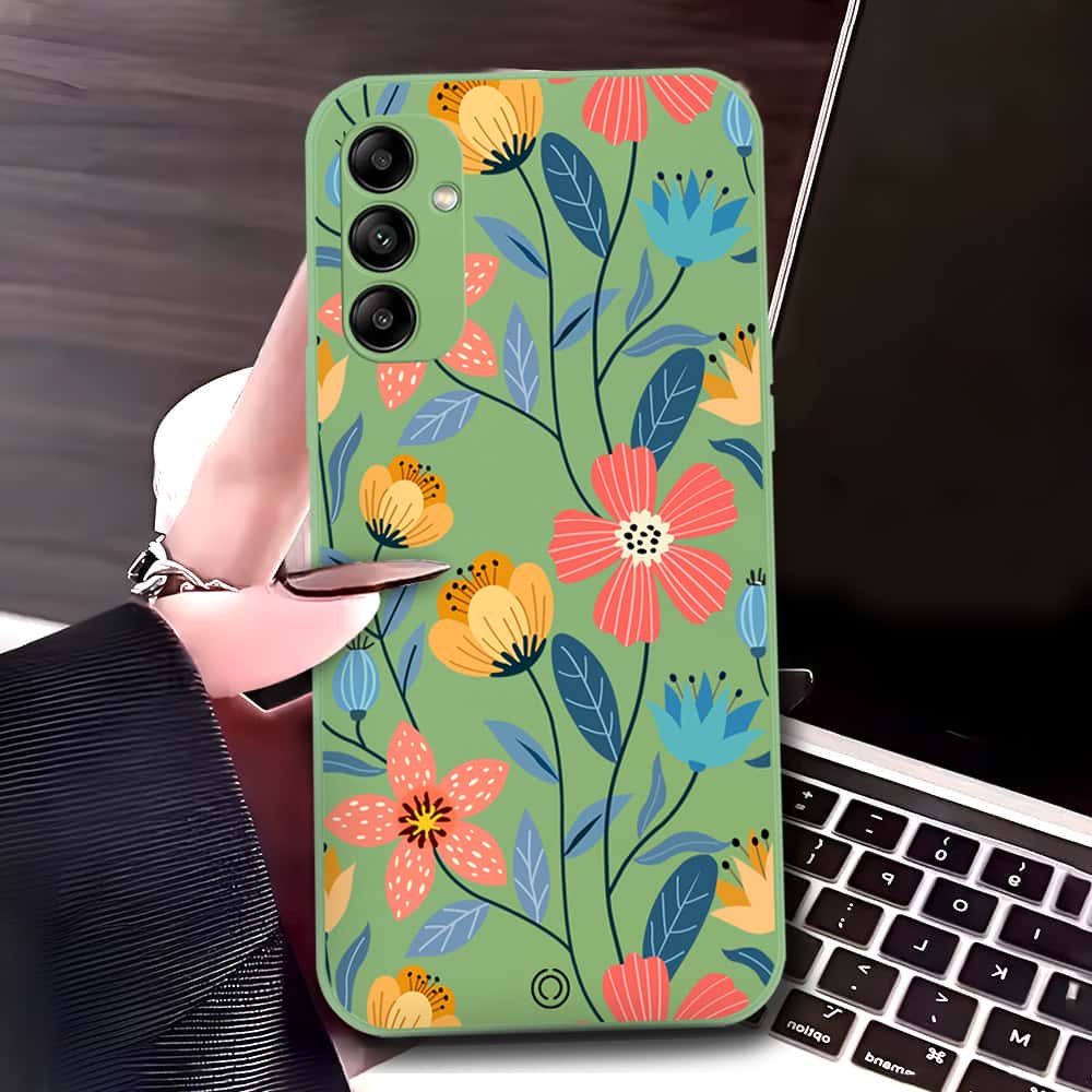 Samsung Galaxy A14 5G Cover - Light Green - D2 - ONation Floral Series - HQ Liquid Silicone Soft Case