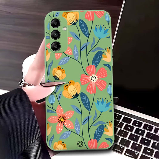 Samsung Galaxy A14 5G Cover - Light Green - D2 - ONation Floral Series - HQ Liquid Silicone Soft Case