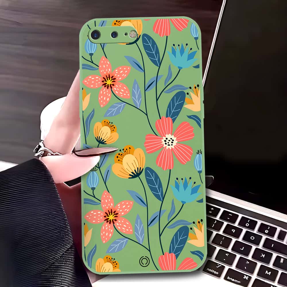 iPhone 8 Plus / 7 Plus Cover - Light Green - D2 - ONation Floral Series - HQ Liquid Silicone Soft Case