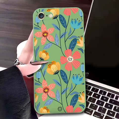 iPhone SE 2020 Cover - Light Green - D2 - ONation Floral Series - HQ Liquid Silicone Soft Case