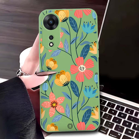 Xiaomi Redmi 13C Cover - Light Green - D2 - ONation Floral Series - HQ Liquid Silicone Soft Case
