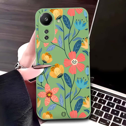 Xiaomi Redmi A3 Cover - Light Green - D2 - ONation Floral Series - HQ Liquid Silicone Soft Case