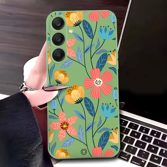 Samsung Galaxy S24 Ultra Cover - Light Green - D2 - ONation Floral Series - HQ Liquid Silicone Soft Case