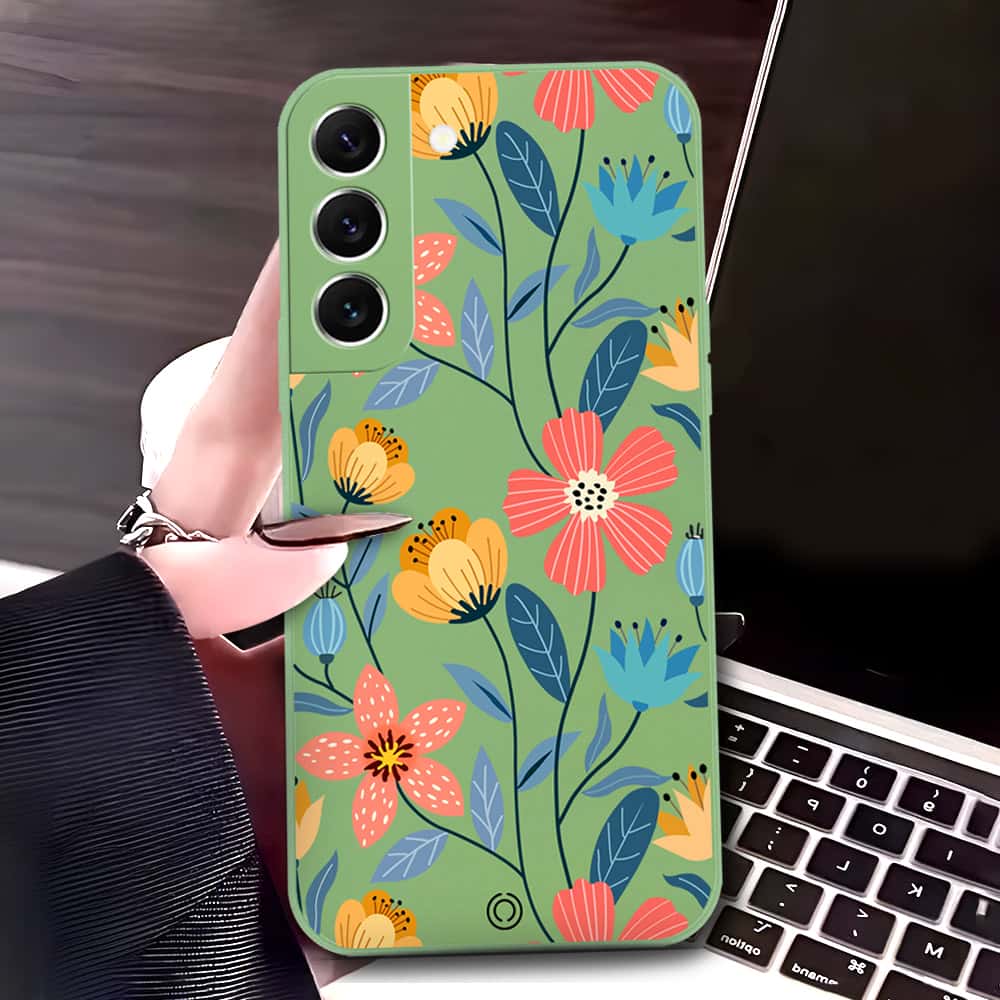 Samsung Galaxy S22 Plus 5G Cover - Light Green - D2 - ONation Floral Series - HQ Liquid Silicone Soft Case