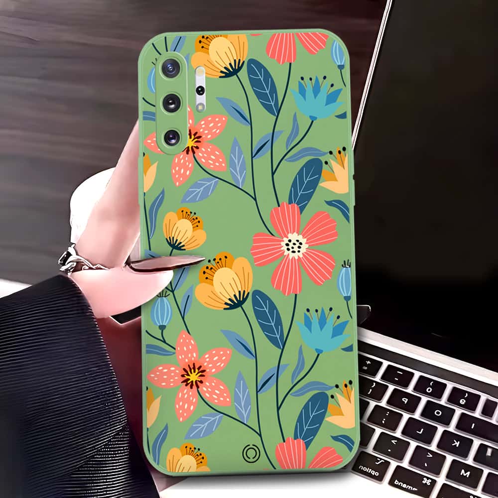 Samsung Galaxy Note 10 Plus Cover - Light Green - D2 - ONation Floral Series - HQ Liquid Silicone Soft Case