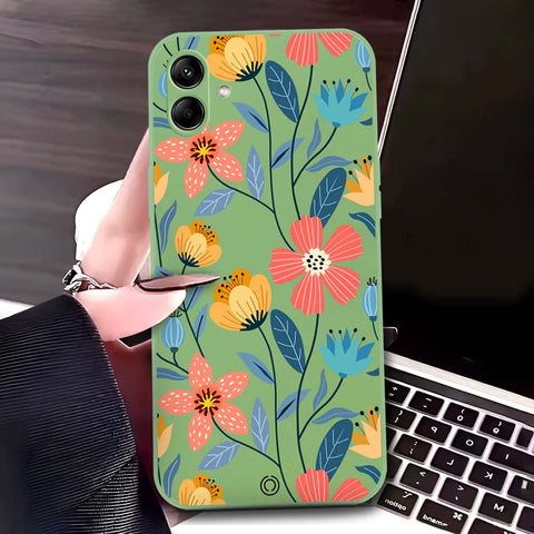Samsung Galaxy M13 5G Cover - Light Green - D2 - ONation Floral Series - HQ Liquid Silicone Soft Case
