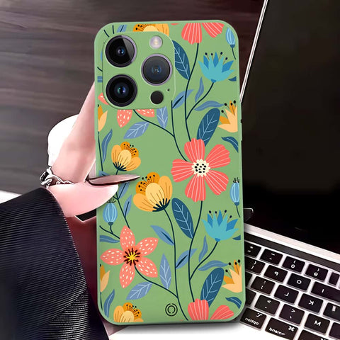 iPhone 14 Pro Max Cover - Light Green - D2 - ONation Floral Series - HQ Liquid Silicone Soft Case