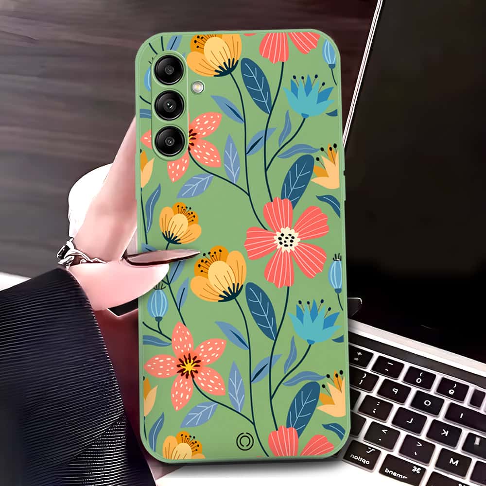 Samsung Galaxy A24 4G Cover - Light Green - D2 - ONation Floral Series - HQ Liquid Silicone Soft Case
