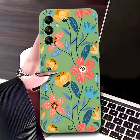 Samsung Galaxy A24 4G Cover - Light Green - D2 - ONation Floral Series - HQ Liquid Silicone Soft Case