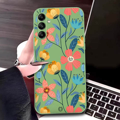 Samsung Galaxy A24 4G Cover - Light Green - D2 - ONation Floral Series - HQ Liquid Silicone Soft Case