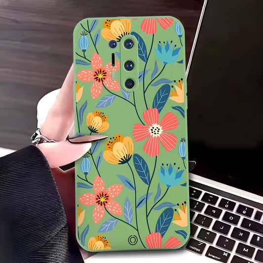 OnePlus 8 Pro Cover - Light Green - D2 - ONation Floral Series - HQ Liquid Silicone Soft Case