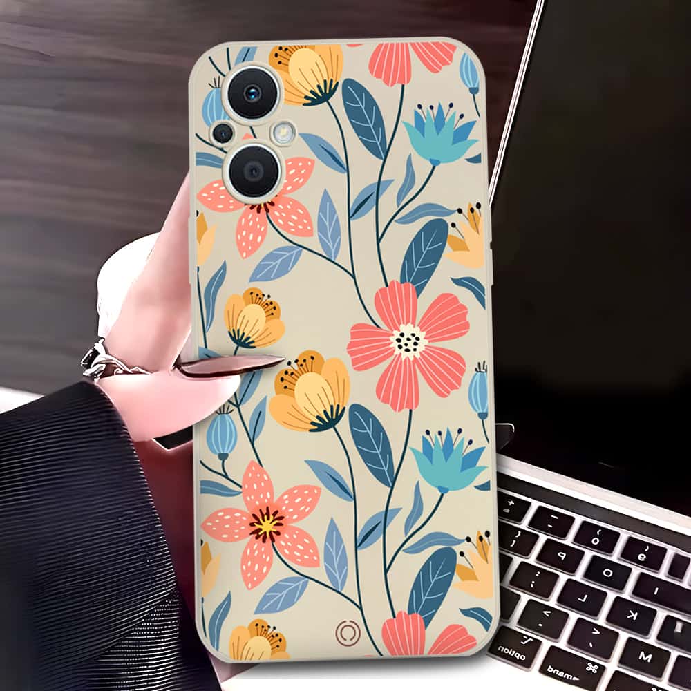 Oppo Reno7 Z 5G Cover - Off White - D2 - ONation Floral Series - HQ Liquid Silicone Soft Case