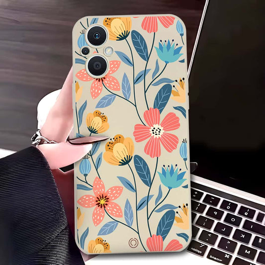 Oppo Reno7 Z 5G Cover - Off White - D2 - ONation Floral Series - HQ Liquid Silicone Soft Case