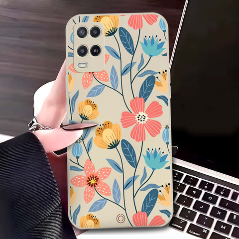Oppo A54 4G Cover - Off White - D2 - ONation Floral Series - HQ Liquid Silicone Soft Case