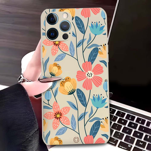 iPhone 12 Pro Max Cover - Off White - D2 - ONation Floral Series - HQ Liquid Silicone Soft Case