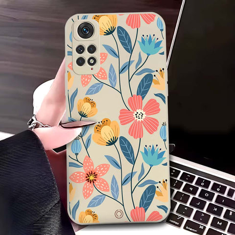 Xiaomi Redmi Note 11S Cover - Off White - D2 - ONation Floral Series - HQ Liquid Silicone Soft Case (Fast Delivary)(M)