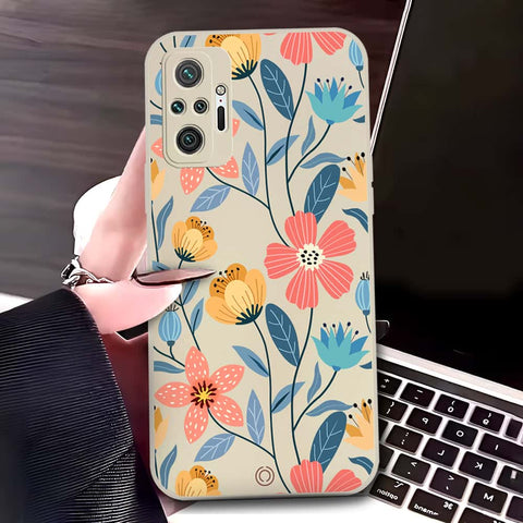 Xiaomi Redmi Note 10 Pro 4G Cover - Off White - D2 - ONation Floral Series - HQ Liquid Silicone Soft Case